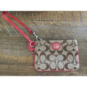 Coach Signature Wristlet - Red and Brown